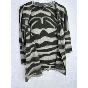 Dolce Cabo Zebra Print Belted Lambswool Cardigan Sweater Womens Size S‎